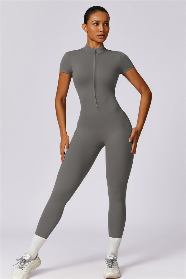 Stand-Up Collar Half-Zip Jumpsuit