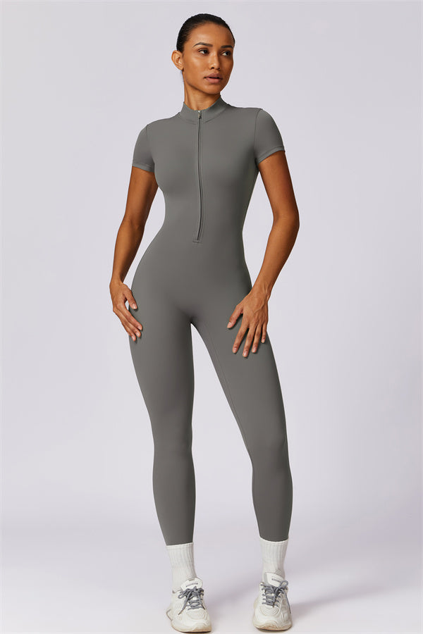 Stand-Up Collar Half-Zip Jumpsuit