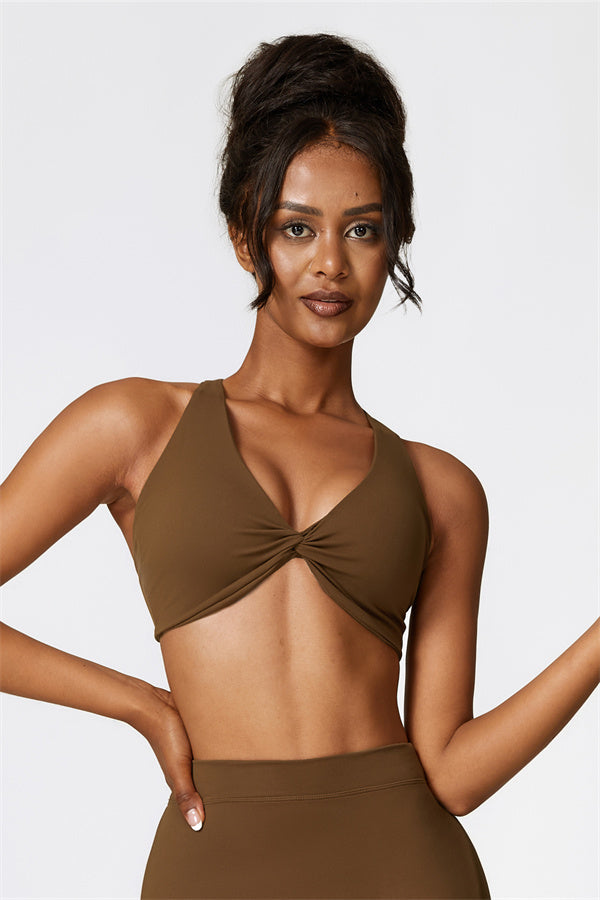 Twist-Front Cross Back Sports Bra