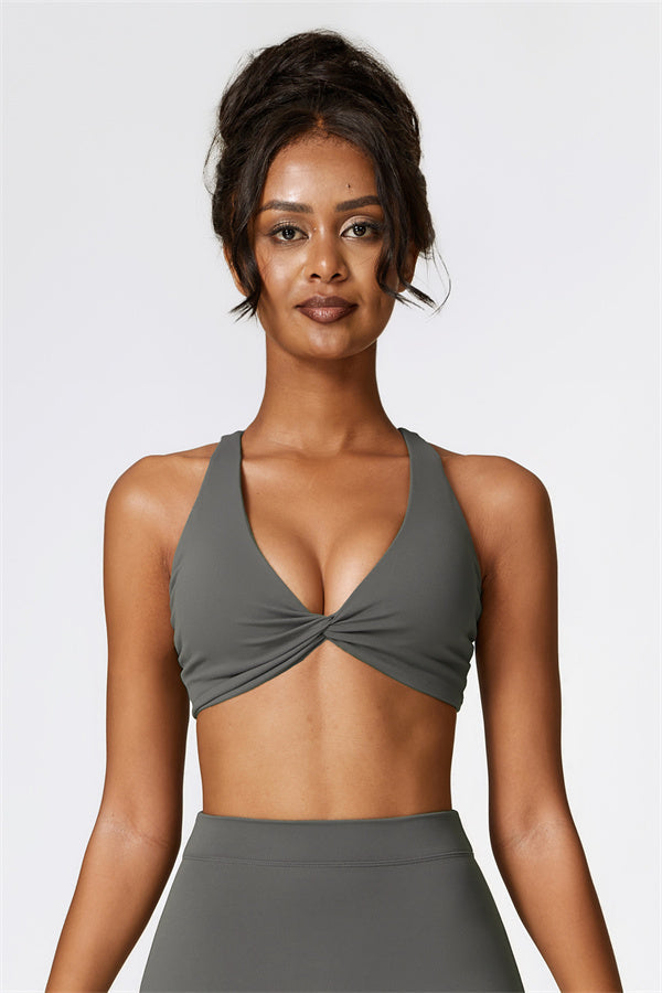 Twist-Front Cross Back Sports Bra