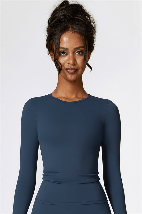 Sculpting Round Neck Long Sleeve Crop Top