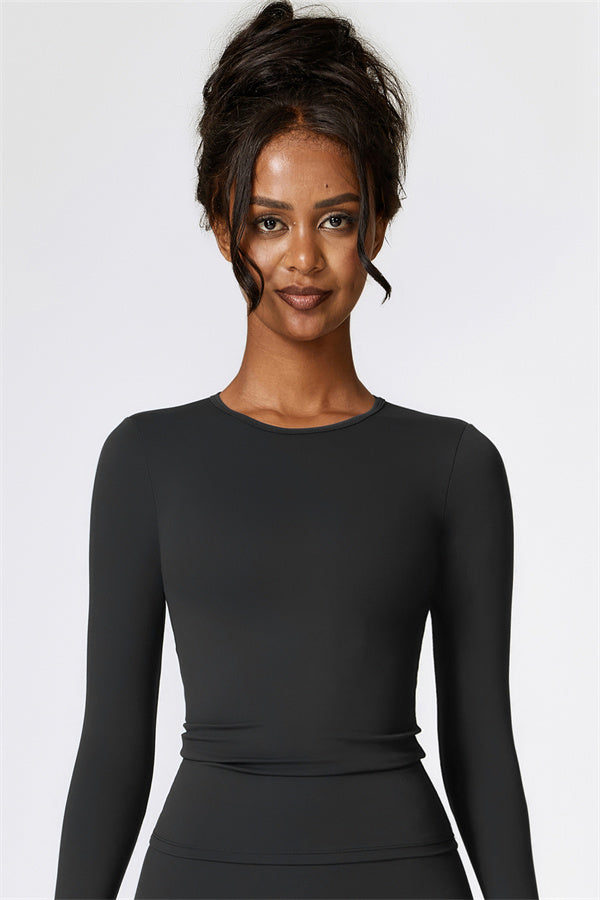 Sculpting Round Neck Long Sleeve Crop Top