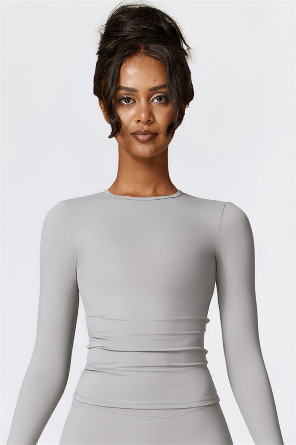 Sculpting Round Neck Long Sleeve Crop Top