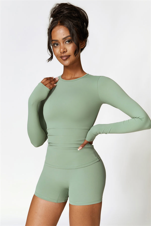 Sculpting Round Neck Long Sleeve Crop Top