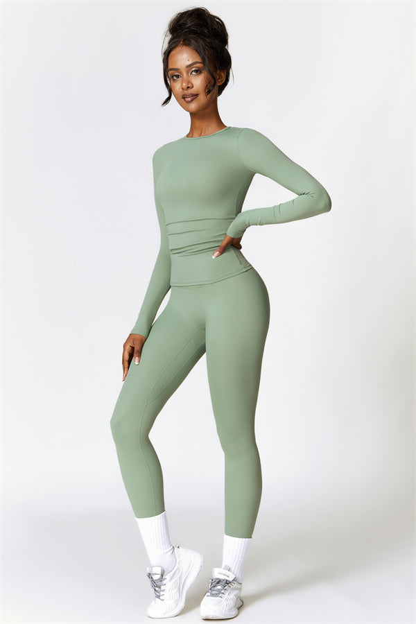 Sculpting Round Neck Long Sleeve Crop Top