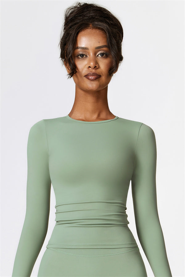 Sculpting Round Neck Long Sleeve Crop Top