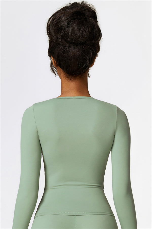 Sculpting Round Neck Long Sleeve Crop Top