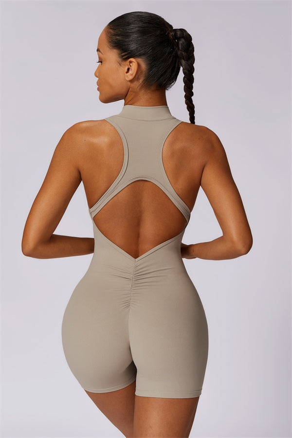 Half-Zip High-Neck Cutout Jumpsuit