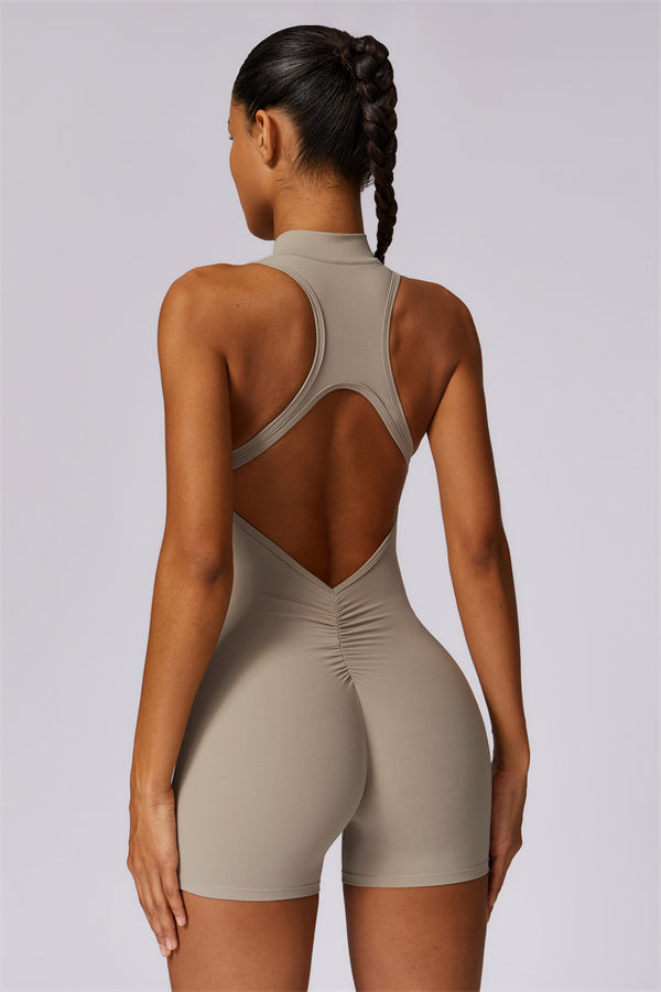 Half-Zip High-Neck Cutout Jumpsuit