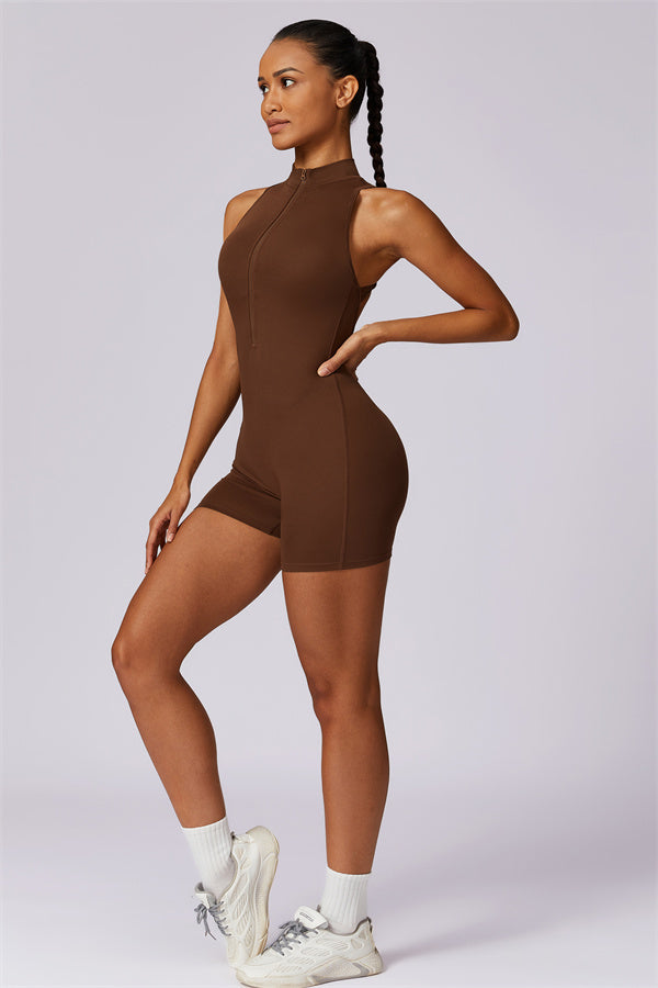 Half-Zip High-Neck Cutout Jumpsuit
