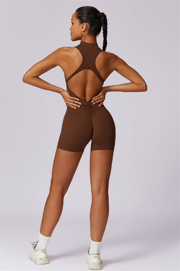 Half-Zip High-Neck Cutout Jumpsuit