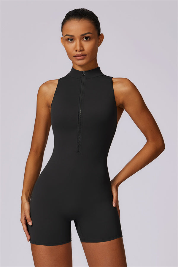 Half-Zip High-Neck Cutout Jumpsuit