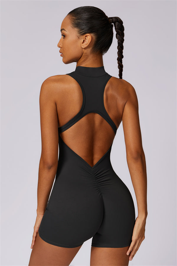 Half-Zip High-Neck Cutout Jumpsuit
