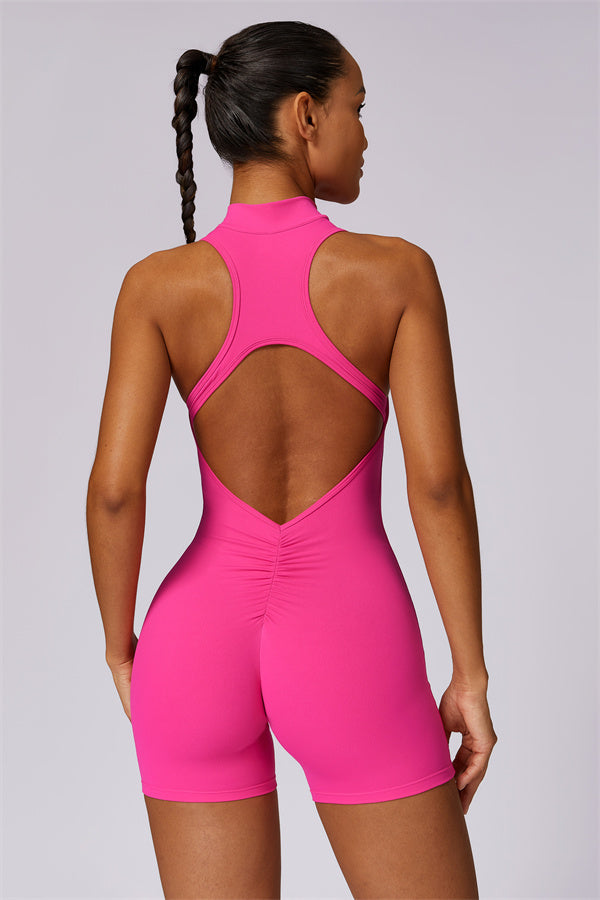 Half-Zip High-Neck Cutout Jumpsuit
