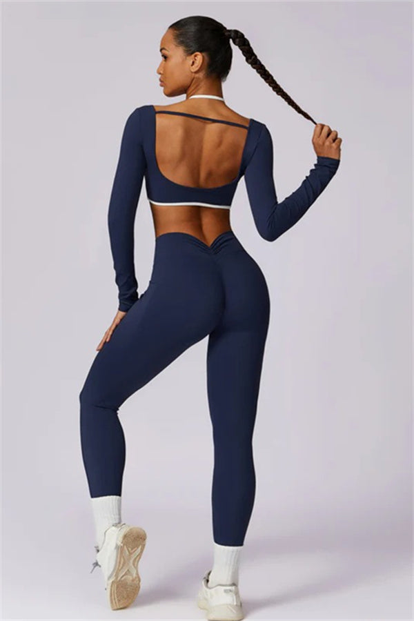 Color-Block Performance Crop Top & Leggings Set