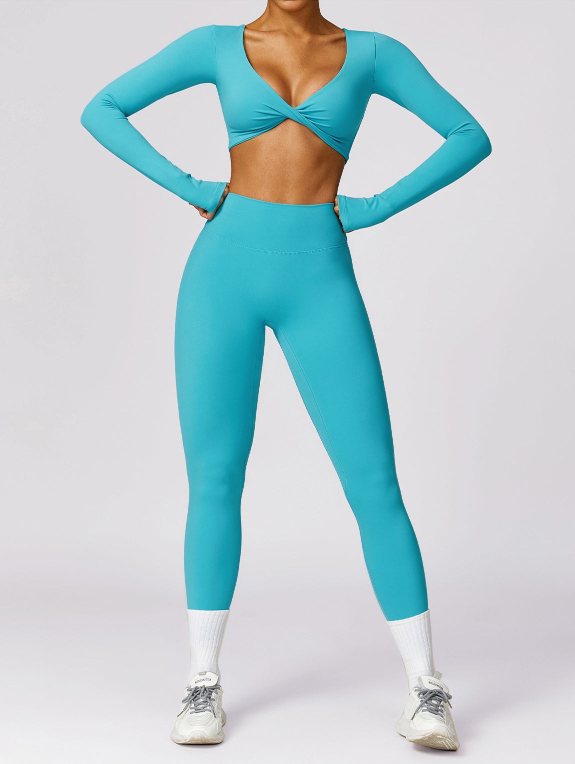 Twist Front Long Sleeve Crop Top