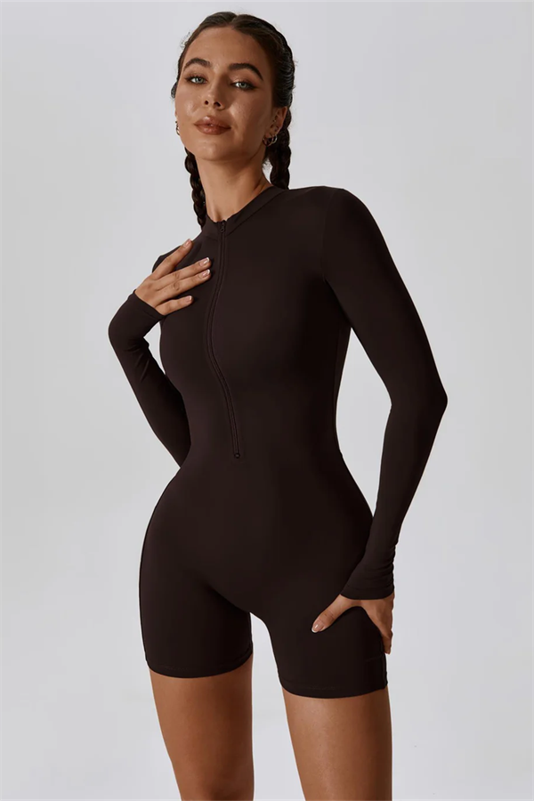 Half-Zip Stand-Up Collar Active Jumpsuit