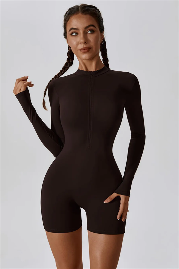Half-Zip Stand-Up Collar Active Jumpsuit