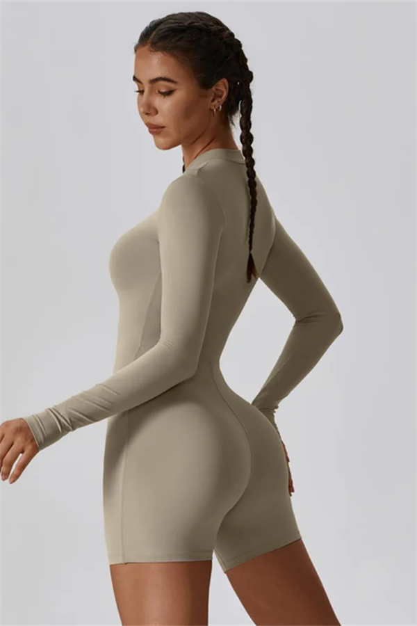 Half-Zip Stand-Up Collar Active Jumpsuit