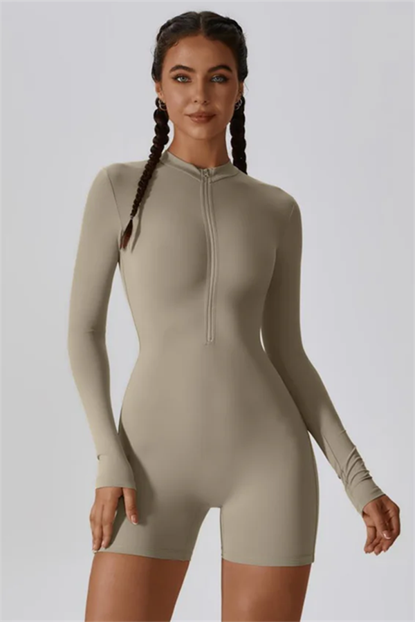 Half-Zip Stand-Up Collar Active Jumpsuit