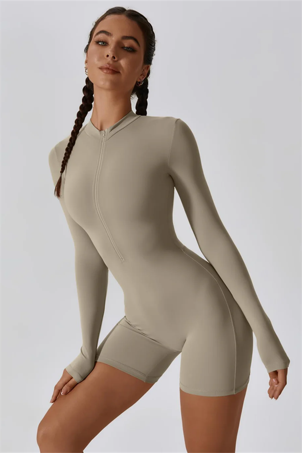 Half-Zip Stand-Up Collar Active Jumpsuit