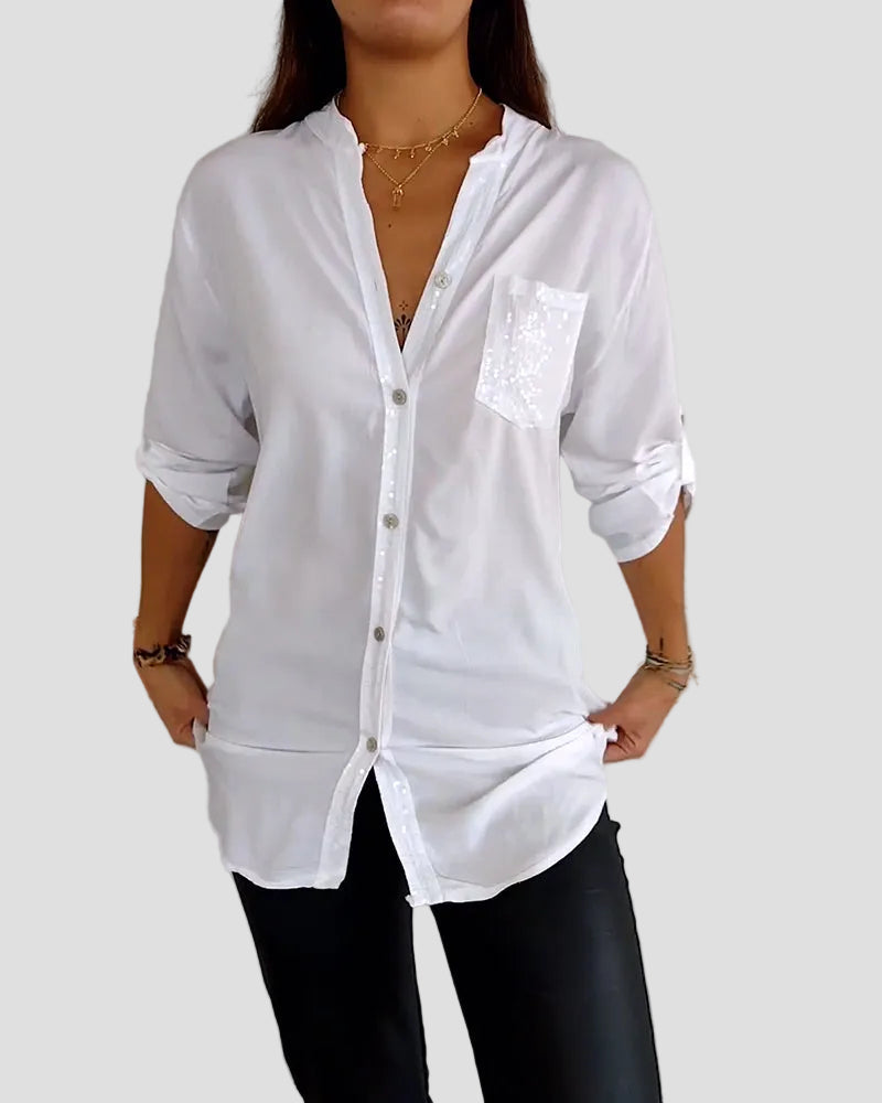 Sequin Top with V-Neck