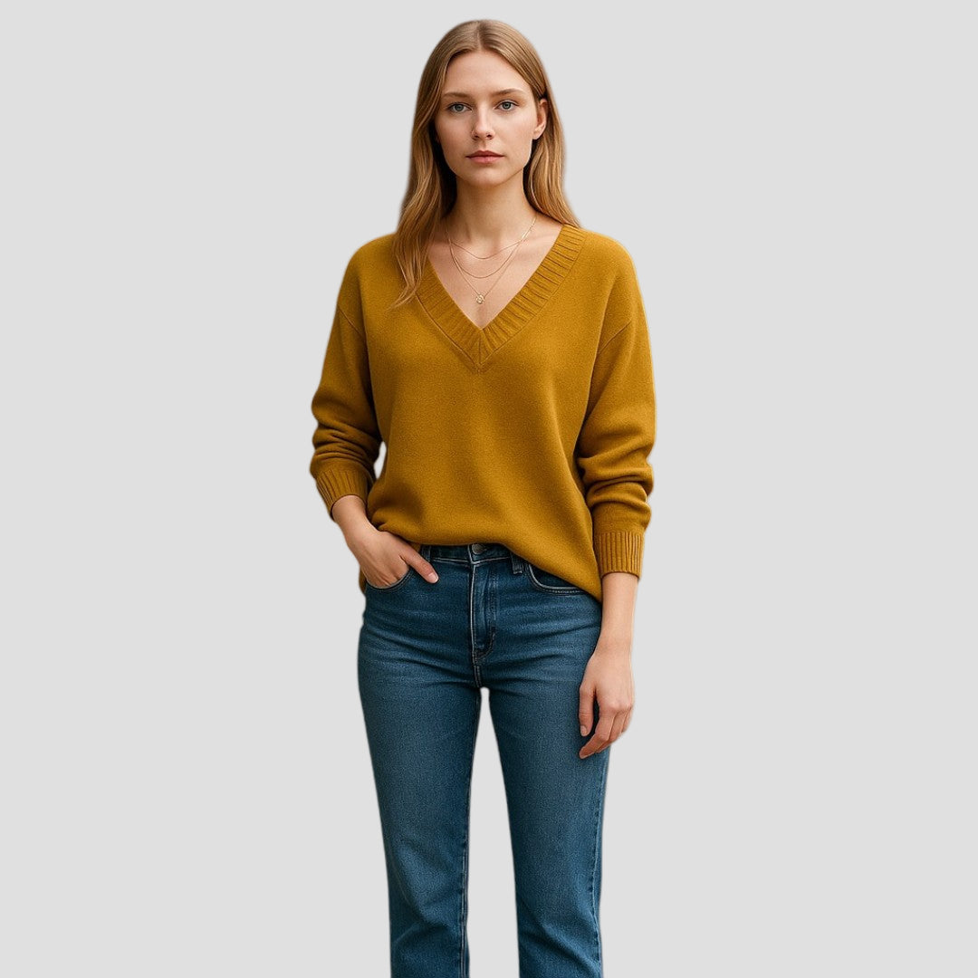 Chic V-Neck Cashmere Sweater for Women