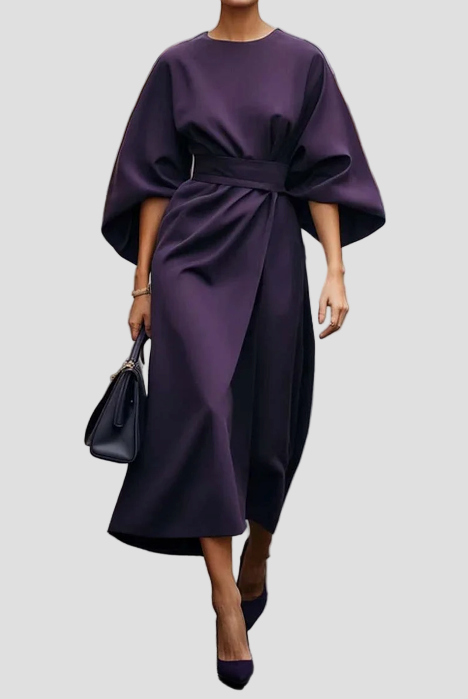 Elegant Lantern Sleeve Dress with Belt