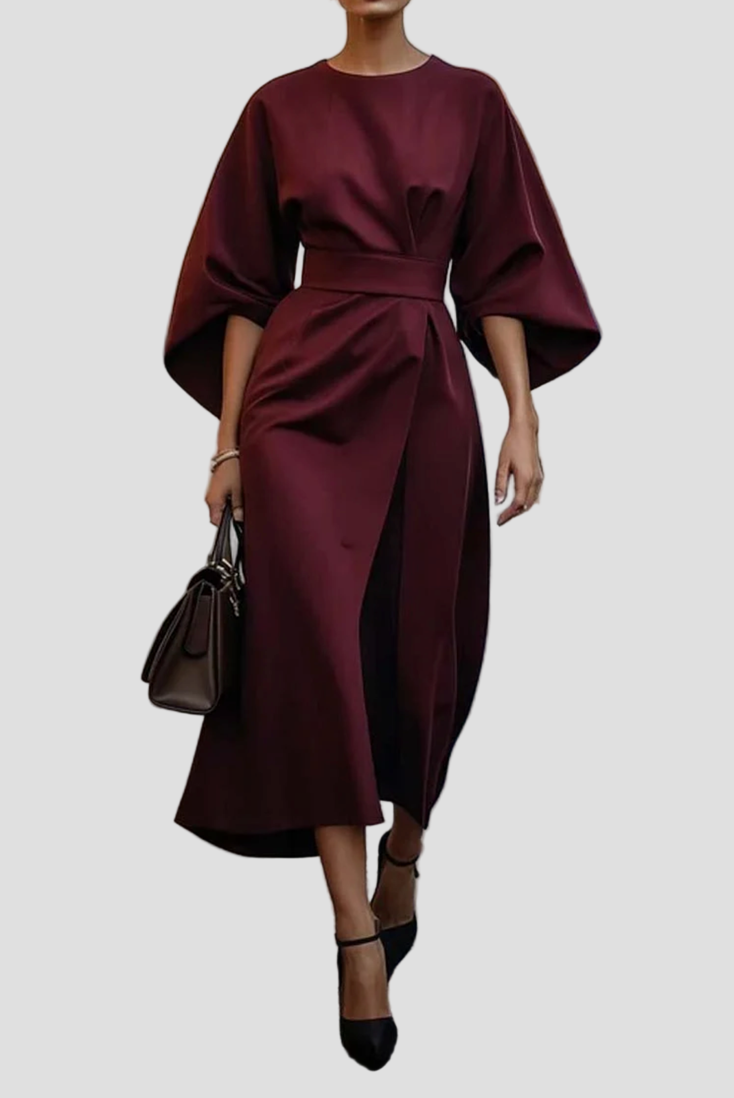 Elegant Lantern Sleeve Dress with Belt