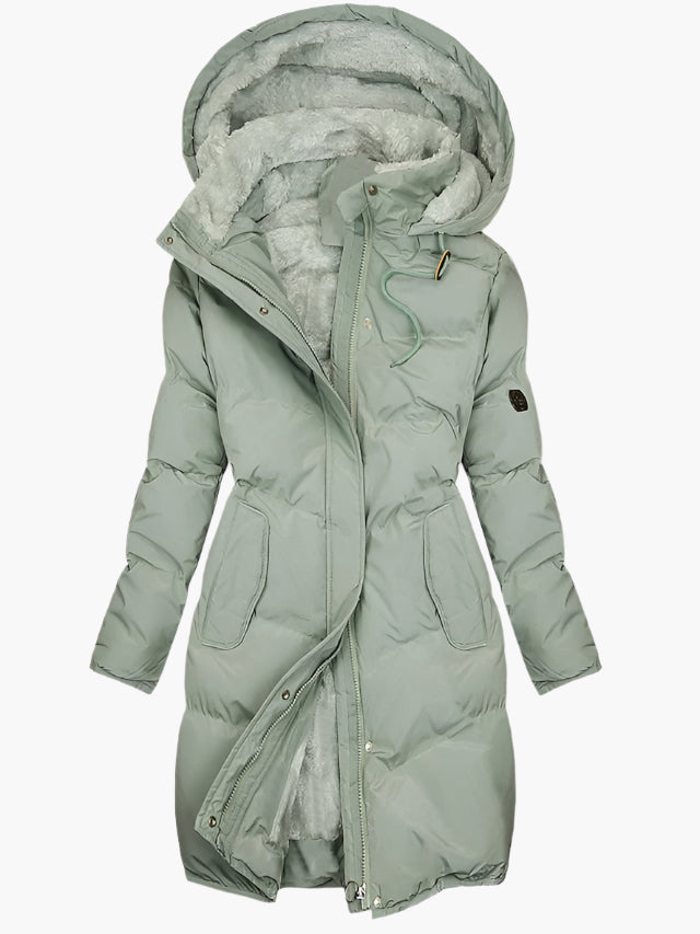 Elegant Women's Quilted Hooded Long Puffer Coat - Stylish Winter Coat with Tailored Fit and Deep Pockets 0
