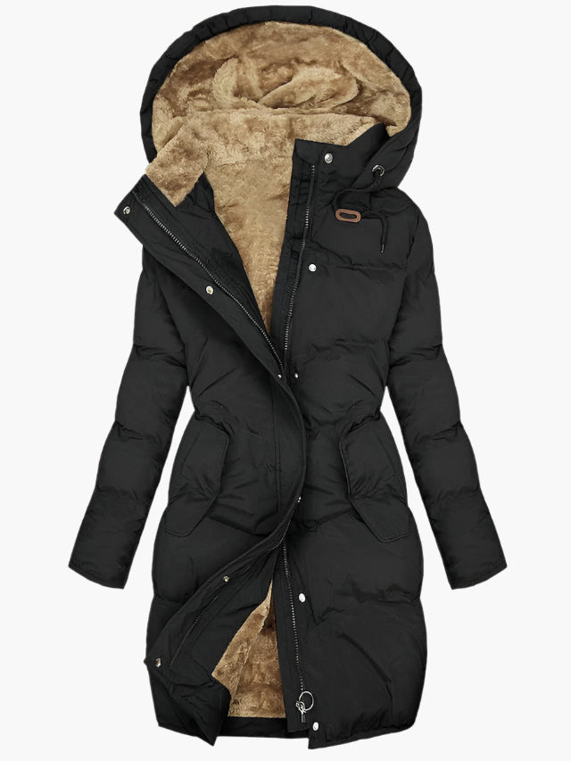 Elegant Women's Quilted Hooded Long Puffer Coat - Stylish Winter Coat with Tailored Fit and Deep Pockets 1
