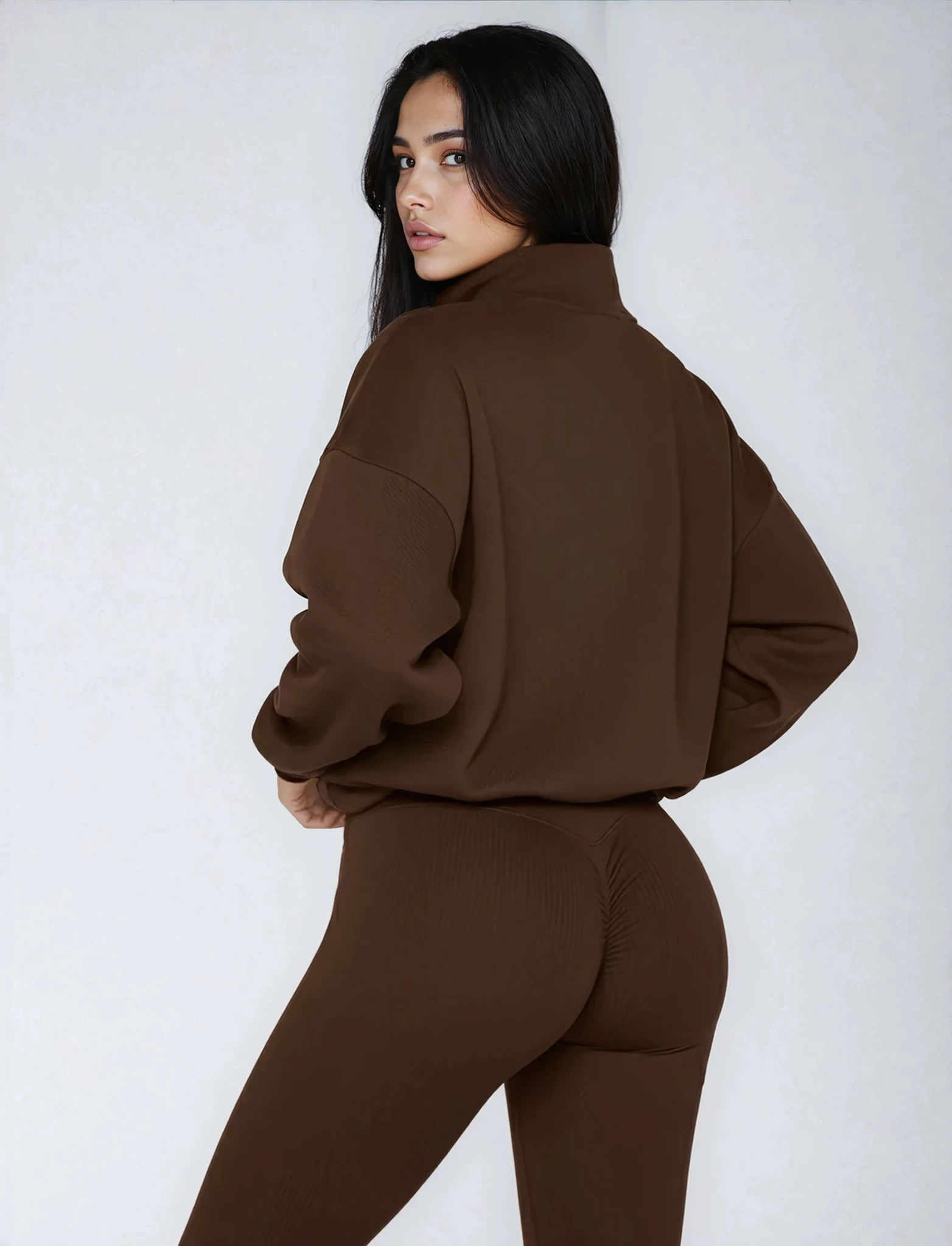 Oversized Half-Zip Sweater for Women – Coffee Brown