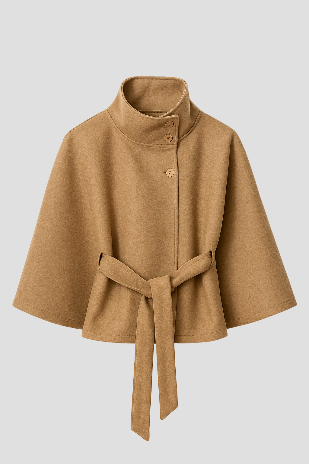 High-Neck Belted Poncho Coat