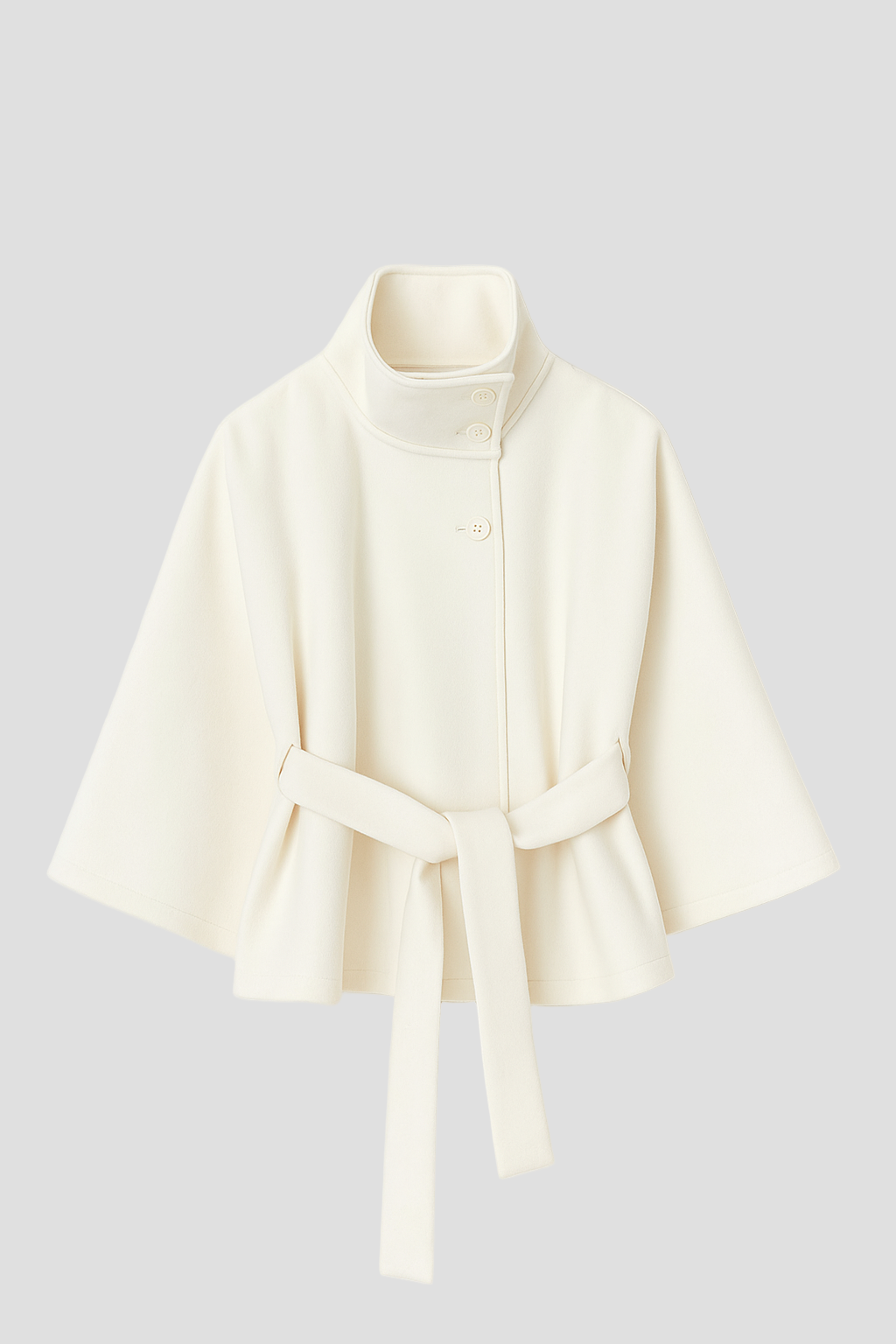 High-Neck Belted Poncho Coat