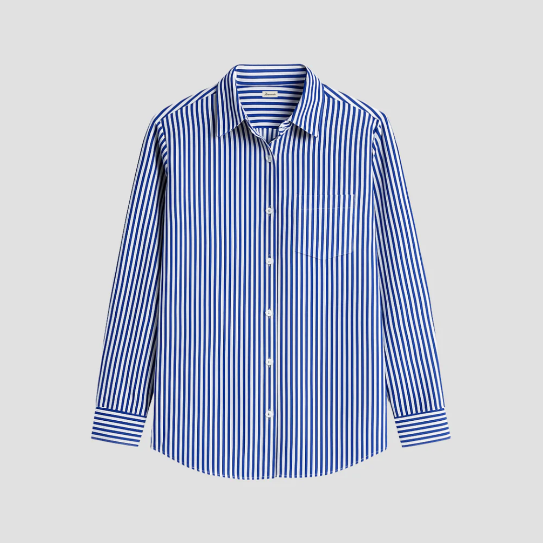 Lightweight Striped Blouse in Cotton-Linen Blend with Classic Collar and Long Sleeves – Effortless Style for Everyday Wear 1