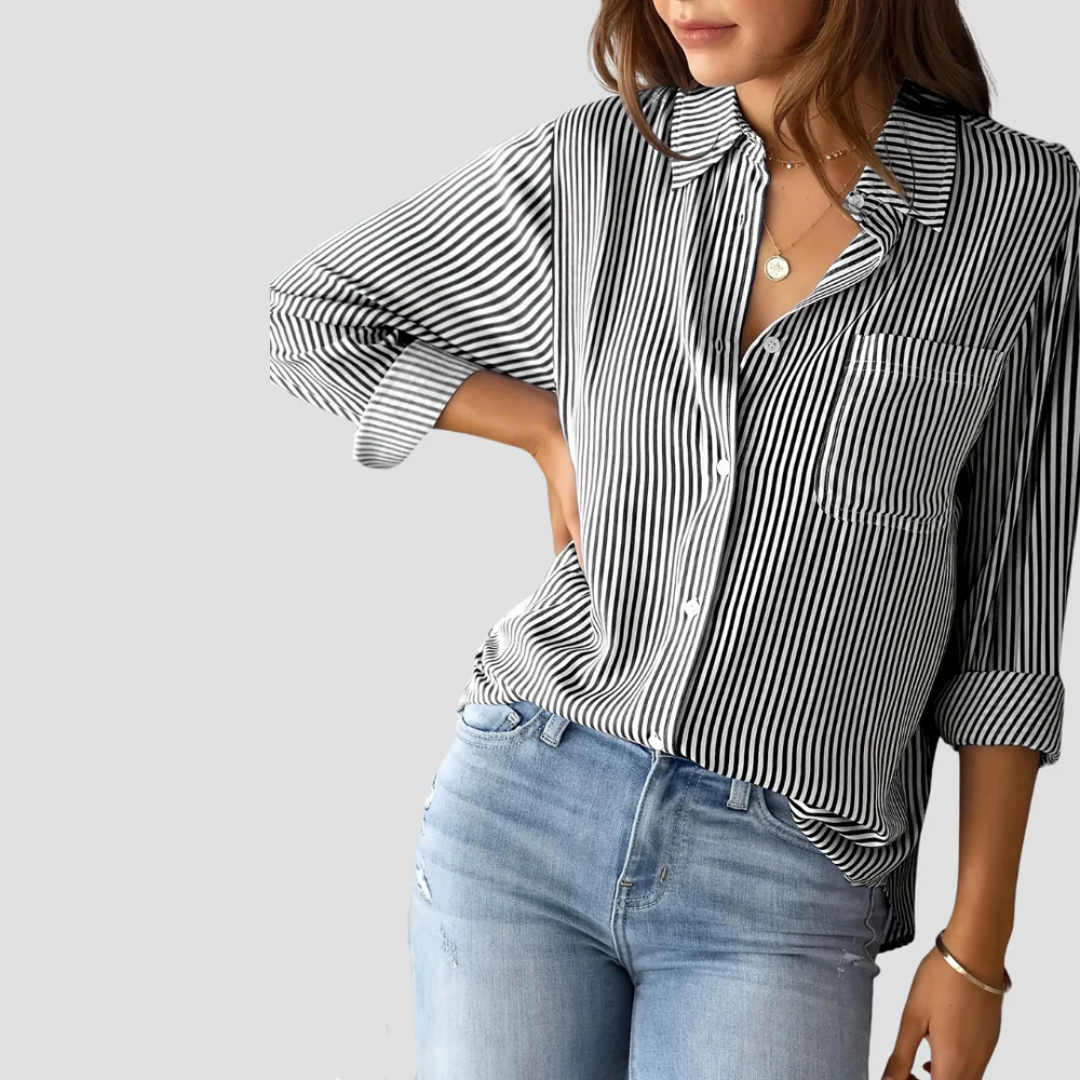 Lightweight Striped Blouse in Cotton-Linen Blend with Classic Collar and Long Sleeves – Effortless Style for Everyday Wear 4