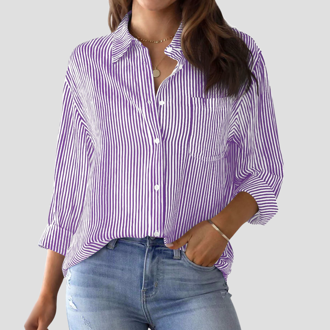 Lightweight Striped Blouse in Cotton-Linen Blend with Classic Collar and Long Sleeves – Effortless Style for Everyday Wear 7