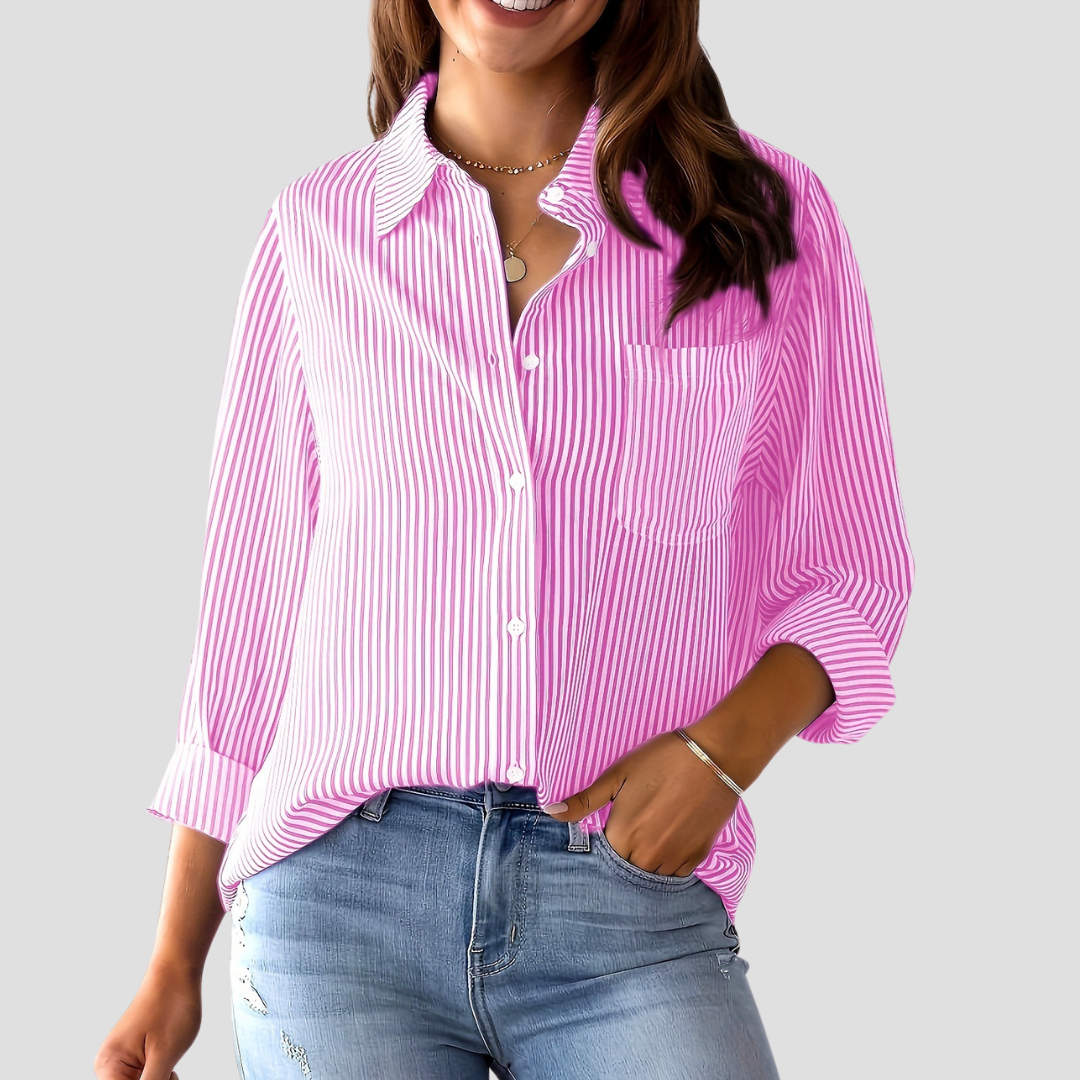 Lightweight Striped Blouse in Cotton-Linen Blend with Classic Collar and Long Sleeves – Effortless Style for Everyday Wear 9