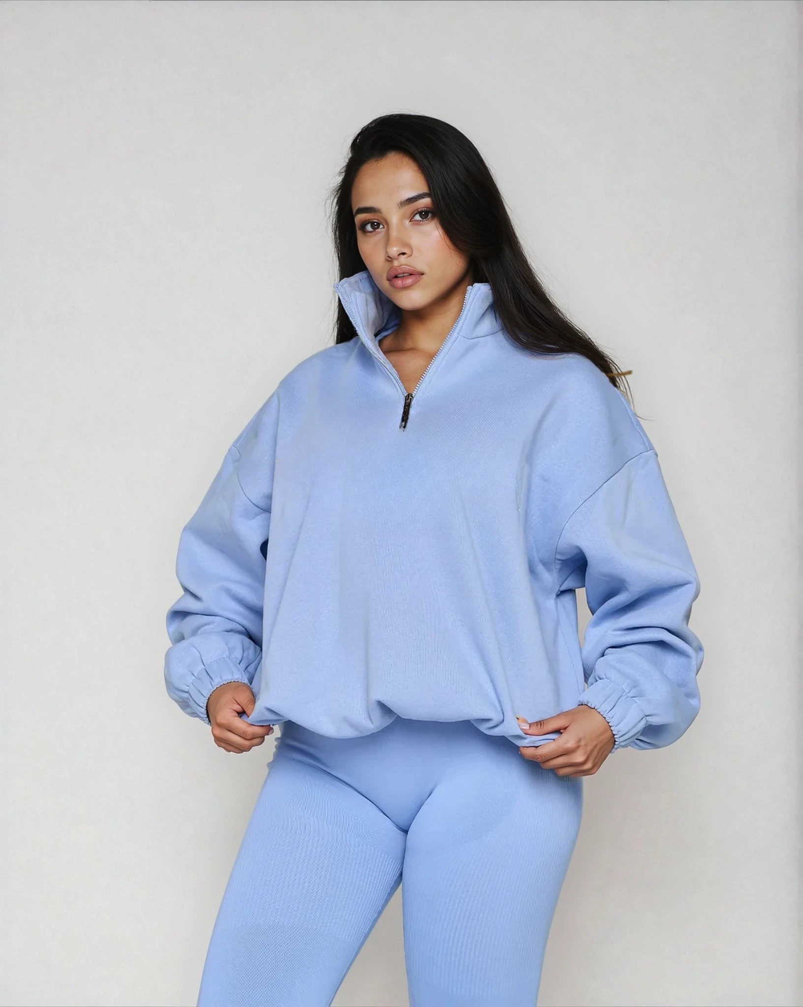 Oversized Half-Zip Sweater for Women – Baby Blue