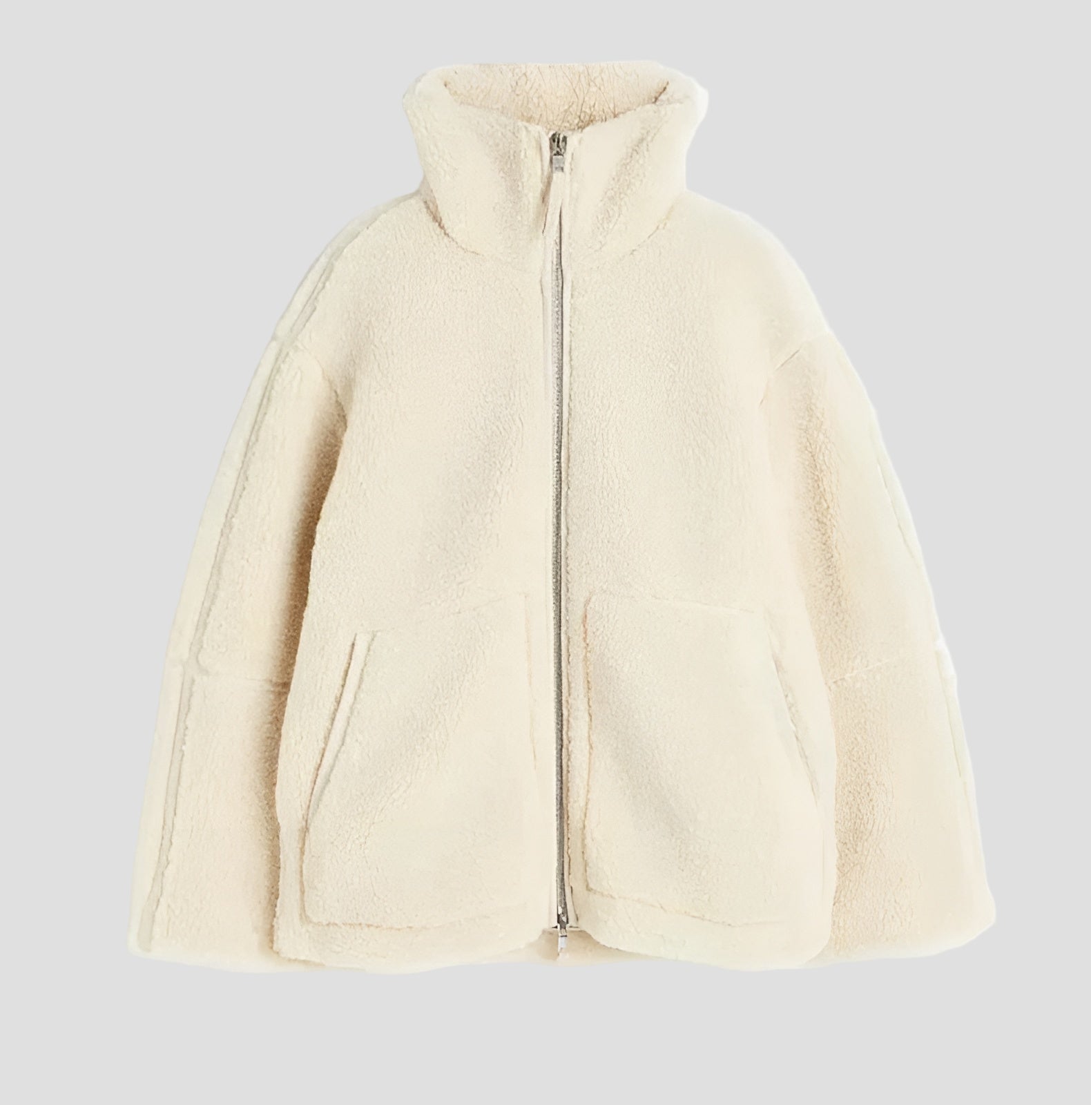 Oversized Sherpa Teddy Jacket with Full Zip and High Collar