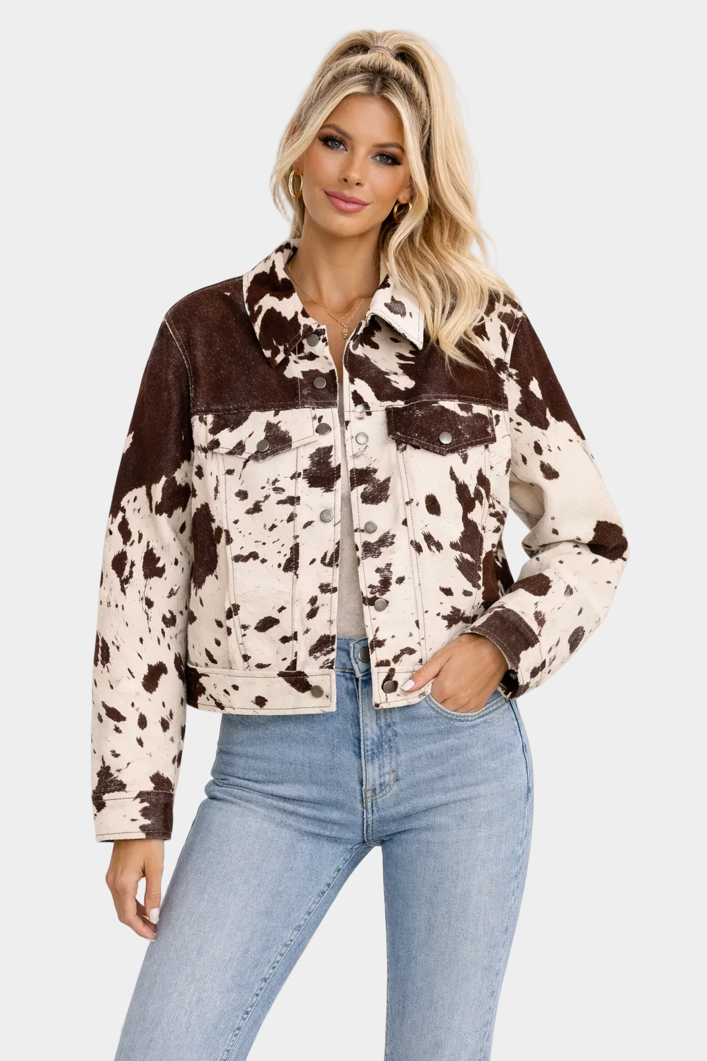 Cow Print Jacket Stylish Cropped Design