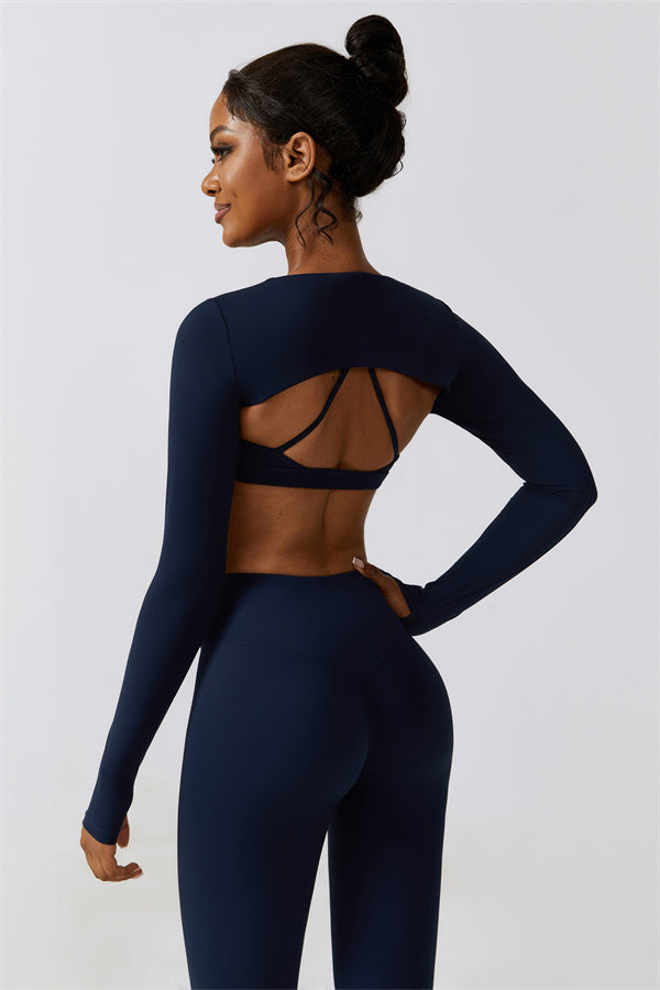 U-Neck Sports Bra & Off-Shoulder Crop Top Matching 3-Piece Set