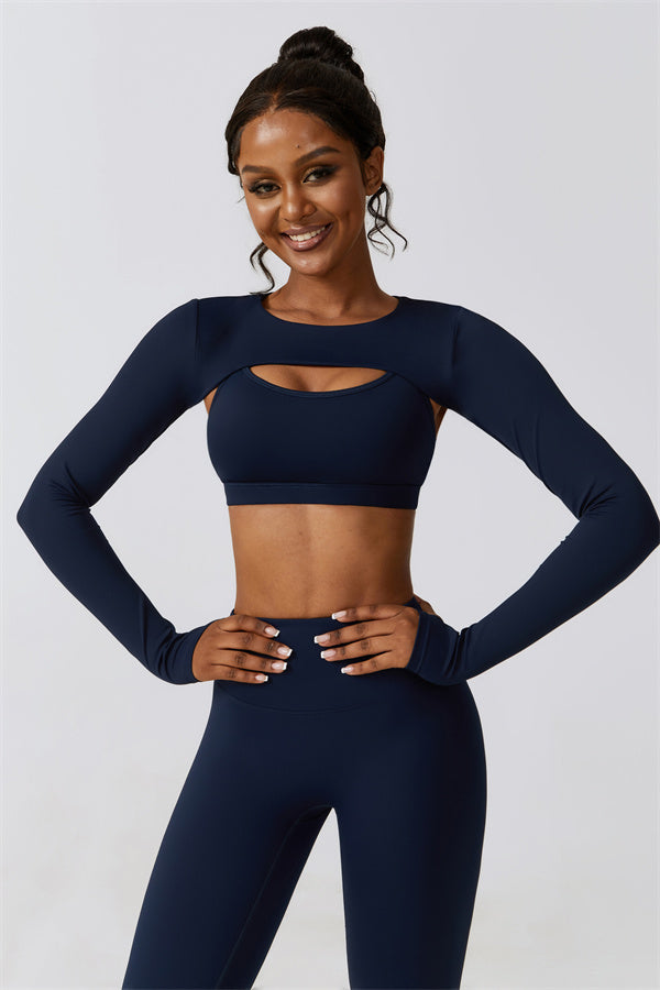 U-Neck Sports Bra & Off-Shoulder Crop Top Matching 3-Piece Set