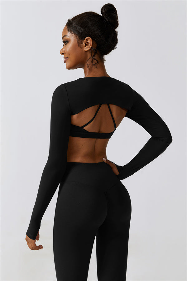 U-Neck Sports Bra & Off-Shoulder Crop Top Matching 3-Piece Set