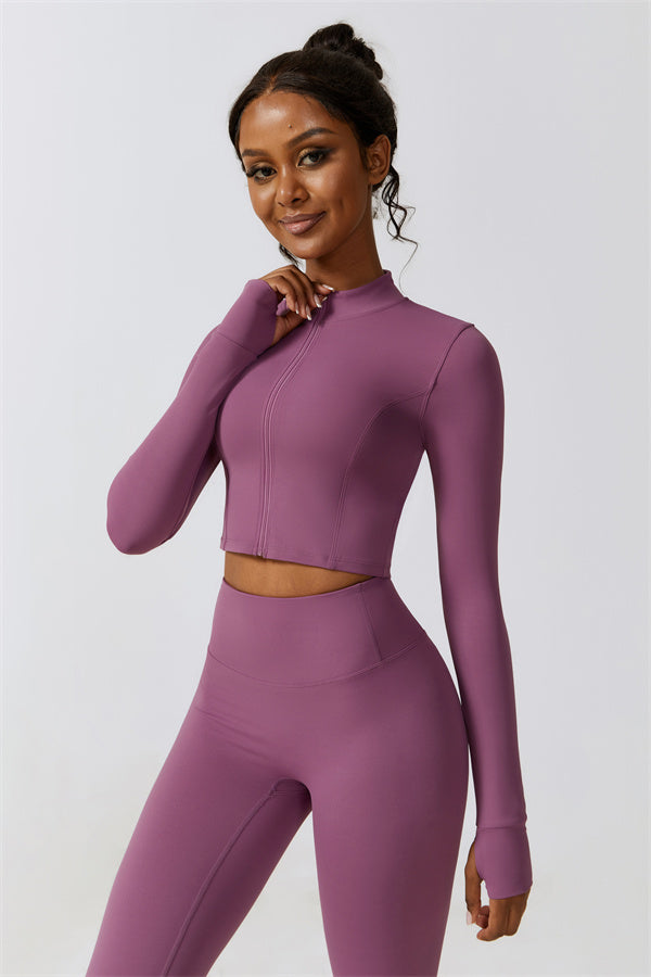 Sleek Stand Collar Zip-Up Jacket