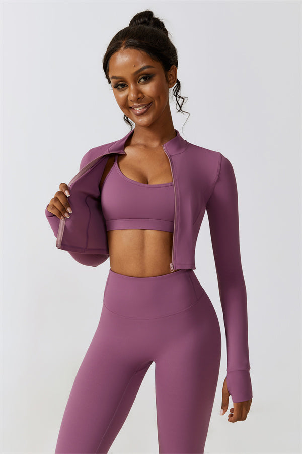 Sleek Stand Collar Zip-Up Jacket