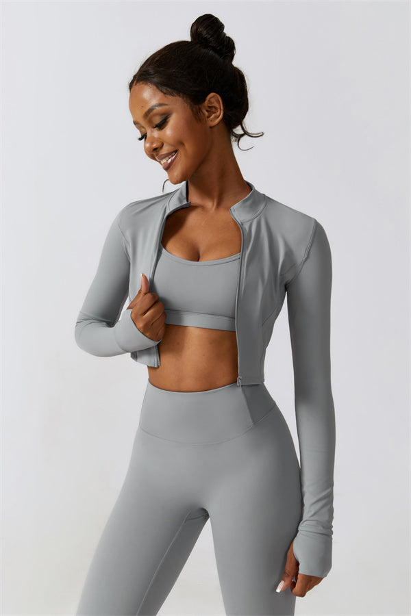 Sleek Stand Collar Zip-Up Jacket