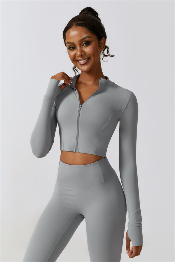 Sleek Stand Collar Zip-Up Jacket