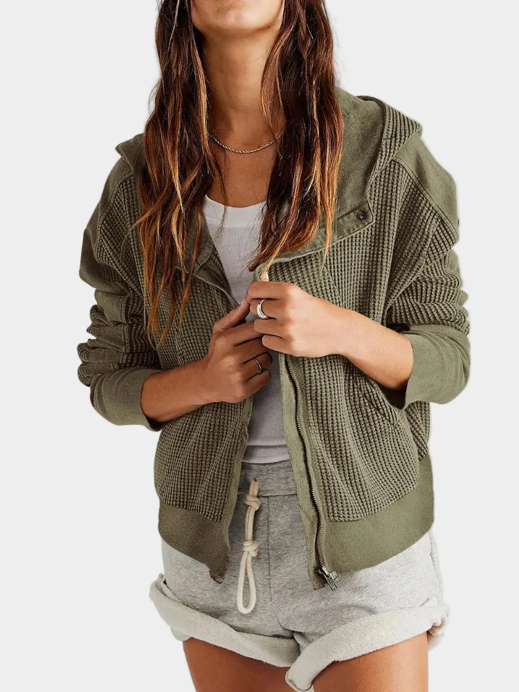 Cropped Waffle Hoodie Soft Cotton Snug Hood