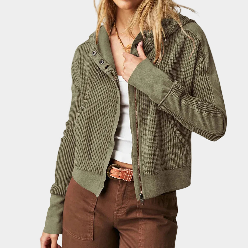 Cropped Waffle Hoodie Soft Cotton Snug Hood